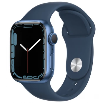 Смарт-часы Apple Watch Series 7, 41mm Blue Aluminium Case with Abyss Blue Sport Band, (MKN13GK/A)
