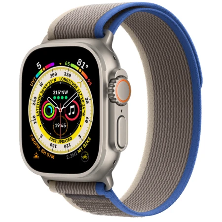 Смарт-часы Apple Watch Ultra, 49mm Titanium Case with Blue/Gray Trail Loop  S/M, (MNHL3GK/A)