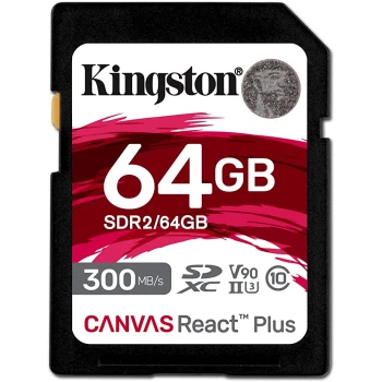 Карта памяти Kingston Canvas React Plus SDXC 64GB, Class 3 UHS-II U3, (SDR2/64GB)