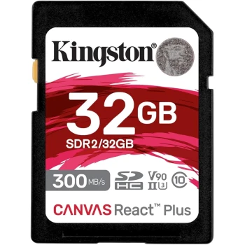 Карта памяти Kingston Canvas React Plus SD 32GB, Class 1 UHS-II U1, (SDR2/32GB)