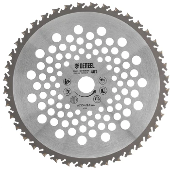 Диск для триммера Denzel 255 х 25,4 мм, 40 зубов, Anti-Kick Диск для триммера Denzel 255 х 25,4 мм, 40 зубов, Anti-Kick