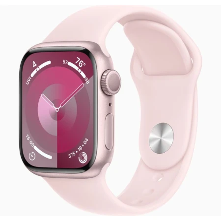 Смарт-часы Apple Watch Series 9, 41mm Pink Aluminium Case with Light Pink Sport Band - S/M, (MR933QR/A)