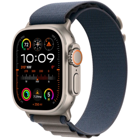 Смарт-сағат Apple Watch Ultra 2, GPS + Cellular, 49мм Титан кесімі, Көк Альпық Луп - Кіші, (MREK3GK/A)