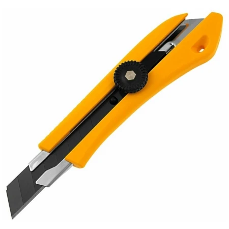 Нож Denzel, 18 мм, сменное лезвие, SK4, метал. направляющая, винтовой фиксатор