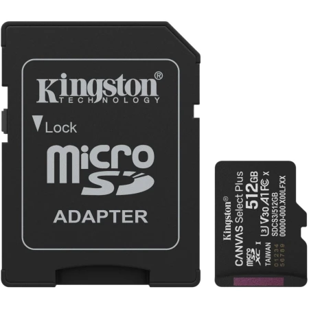 Карта памяти Kingston Canvas Select Plus Gen3 microSDXC 512GB, Class 10 UHS-I U3, (SDCS3/512GB)