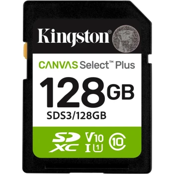 Карта памяти Kingston Canvas Select Plus Gen3 SD 128GB, Class 10 UHS-I U3, (SDS3/128GB) Карта памяти Kingston Canvas Select Plus Gen3 SD 128GB, Class 10 UHS-I U3, (SDS3/128GB)