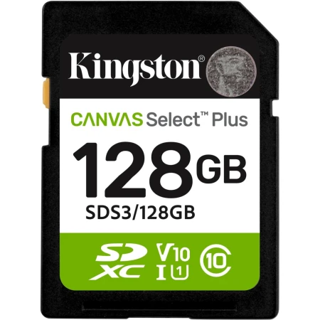 Карта памяти Kingston Canvas Select Plus Gen3 SD 128GB, Class 10 UHS-I U3, (SDS3/128GB) Карта памяти Kingston Canvas Select Plus Gen3 SD 128GB, Class 10 UHS-I U3, (SDS3/128GB)