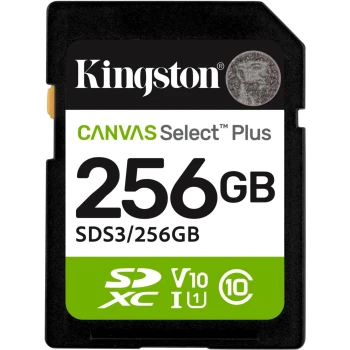 Карта памяти Kingston Canvas Select Plus Gen3 SD 256GB, Class 10 UHS-I U3, (SDS3/256GB)