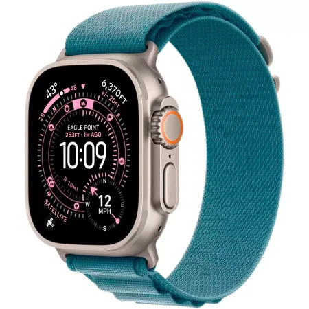 Смарт-часы Apple Watch Ultra 3, GPS + Cellular, 49mm Natural Titanium Case with Light Blue Alpine Loop - Medium, (MEWM4QR/A)