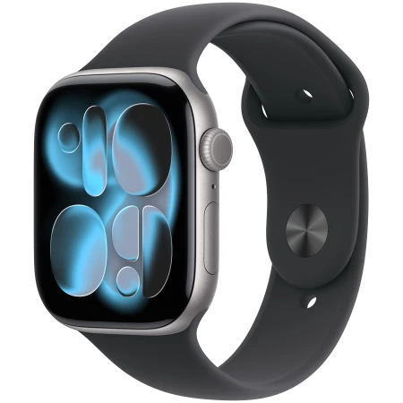 Смарт-часы Apple Watch Series 11, GPS, 46mm Space Grey Aluminium Case with Black Sport Band - M/L, (MEV44RK/A)