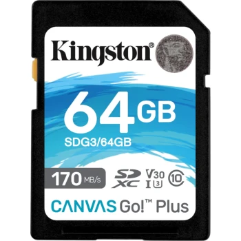 Карта памяти Kingston Canvas Go! Plus SDXC 64GB, Class 10 UHS-I U3, (SDG3/64GB)