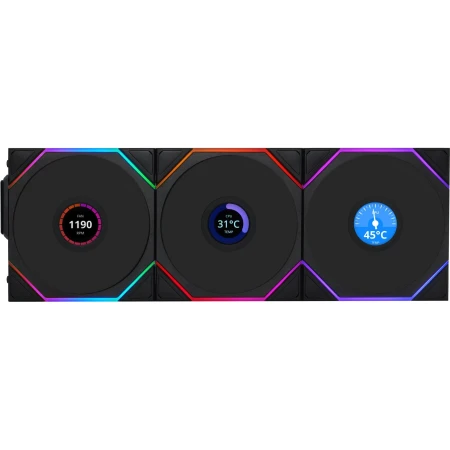 Комплект вентиляторов для корпуса Lian Li Uni Fan TL 120 LCD Reverse Blade Wireless 3x120mm Black, (G99.12RTLLCD1W3B.00)