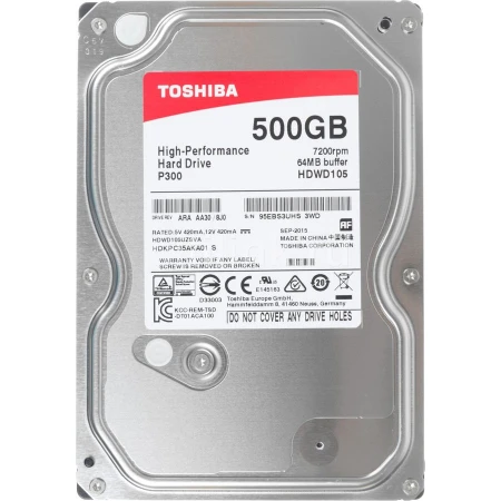Жёсткий диск Toshiba 500Gb, HDD, 3.5", 7200rpm, 64MB, SATA III 6Gb/s, HDWD105UZSVA