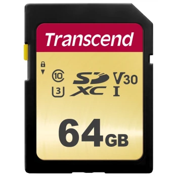 Карта памяти Transcend 500S MicroSD 64GB, Class 10 UHS-I U3, (TS64GSDC500S)