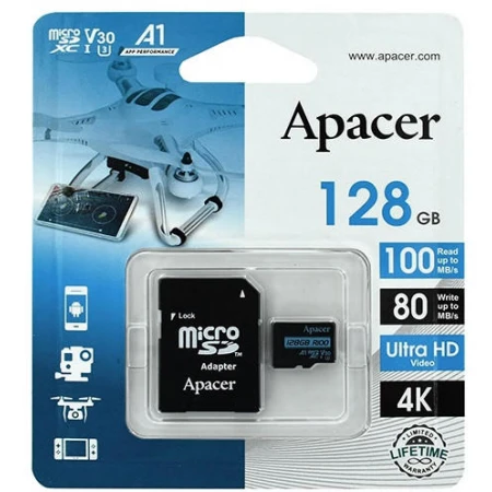 Карта памяти Apacer MicroSD 128GB, Class 10 UHS-I U3, (AP128GMCSX10U7-R)