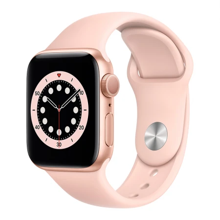 Смарт-часы Apple Watch Series 6, 40mm Gold Aluminium Case with Pink Sand Sport Band, (MG123GK/A)