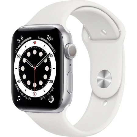 Смарт-часы Apple Watch Series 6, 44mm Silver Aluminium Case with White Sport Band, (M00D3GK/A)